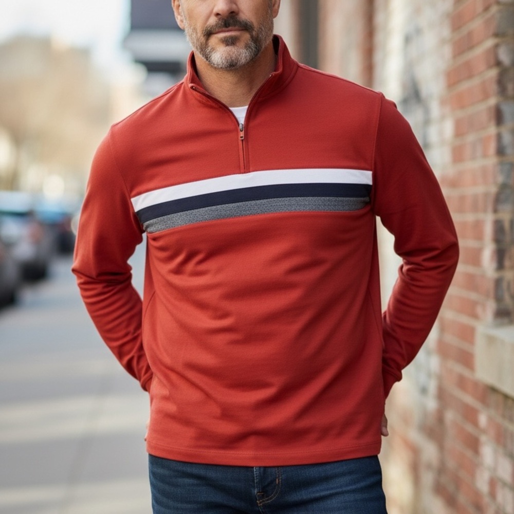 Banana Republic Red and Black luxury Zip-Up Sweater Large